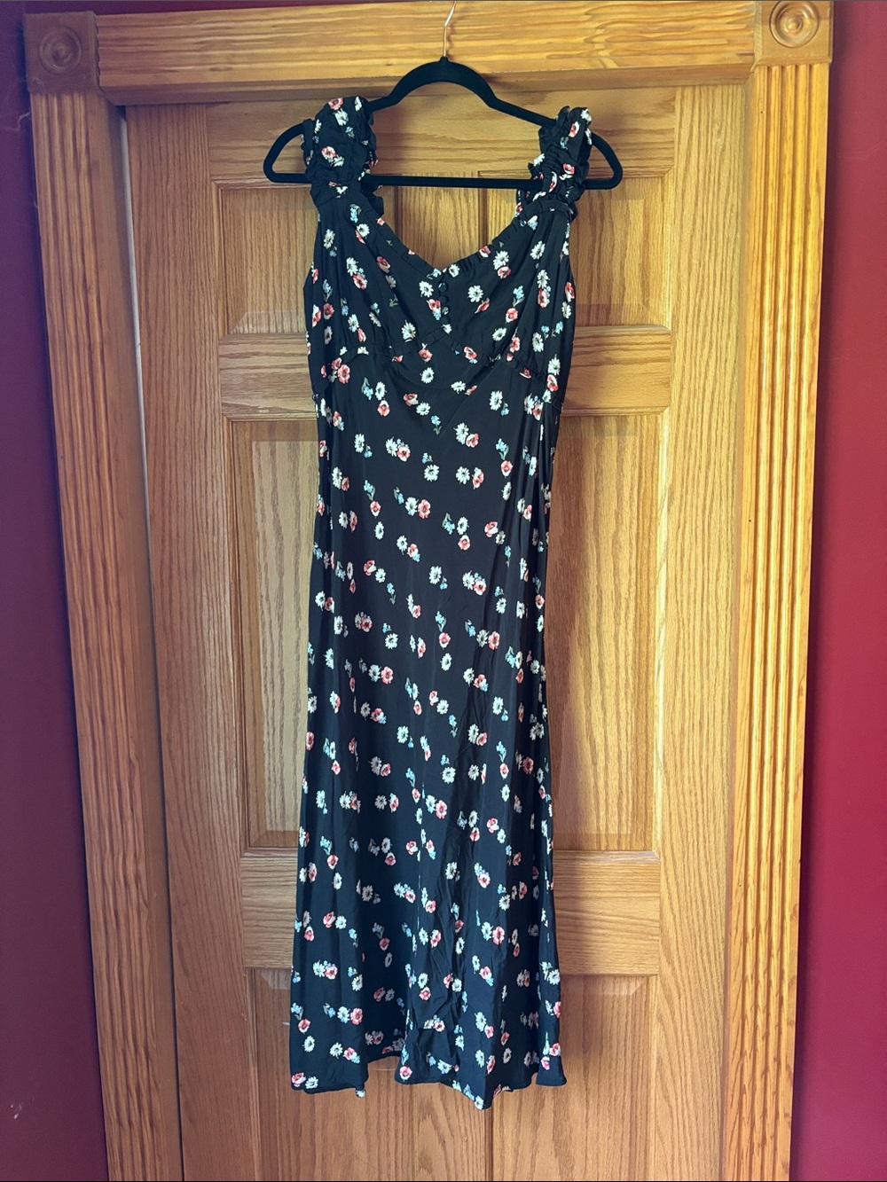 GAP Black Floral Midi Dress with Pink Accent Flowers